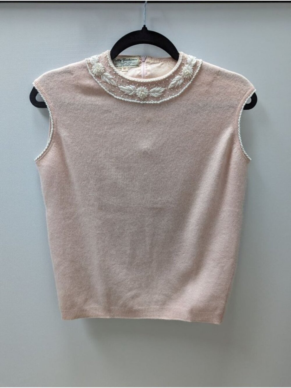Fully Fashioned Vintage Pink Tank with White Beading